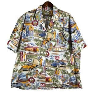 VTG Pacific Legends Made Hawaii USA Route 66 Aloha Shirt 3XL Pinup Americana Car